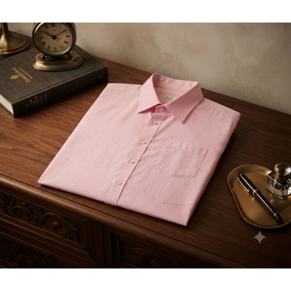 Virinchi Tailor Men’s XL Pink Linen Blend Short Sleeve Button Up Shirt Custom